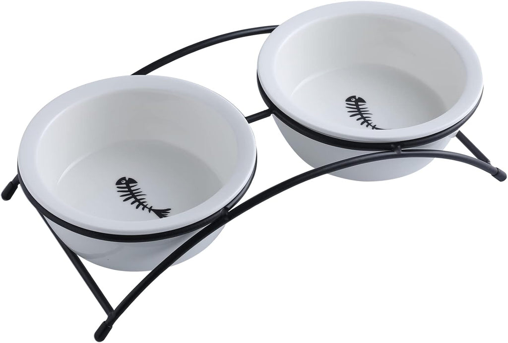 Cat Bowls,Dog Bowls,Ceramic Elevated Pet Raised Cat Food Bowls Set,12 Ounce Cat Bowls with Stand,Dishwasher Safe