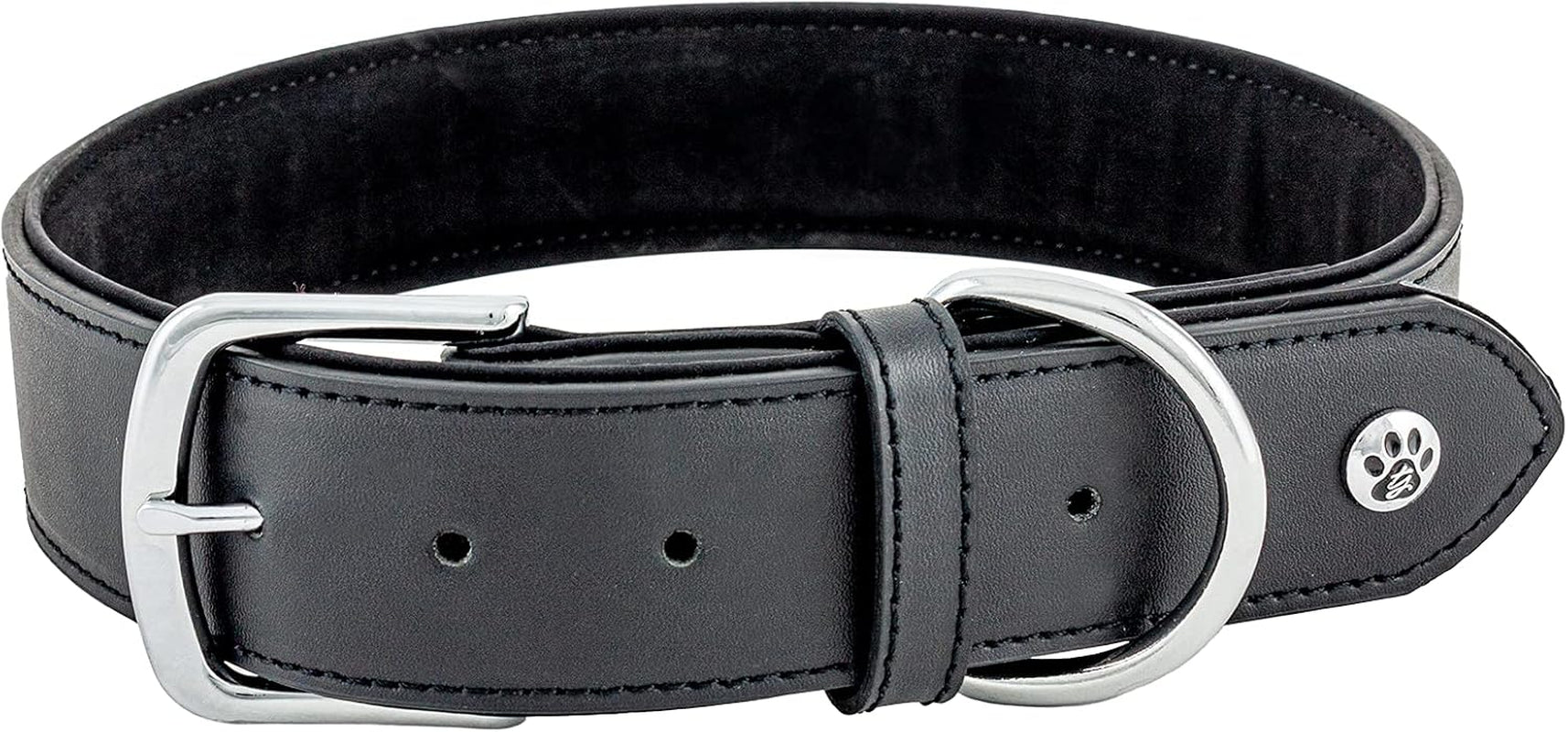 Pet Collection Padded Cute Dog Collar, Leather Dog Collar for Small Dogs, Black, Extra Large