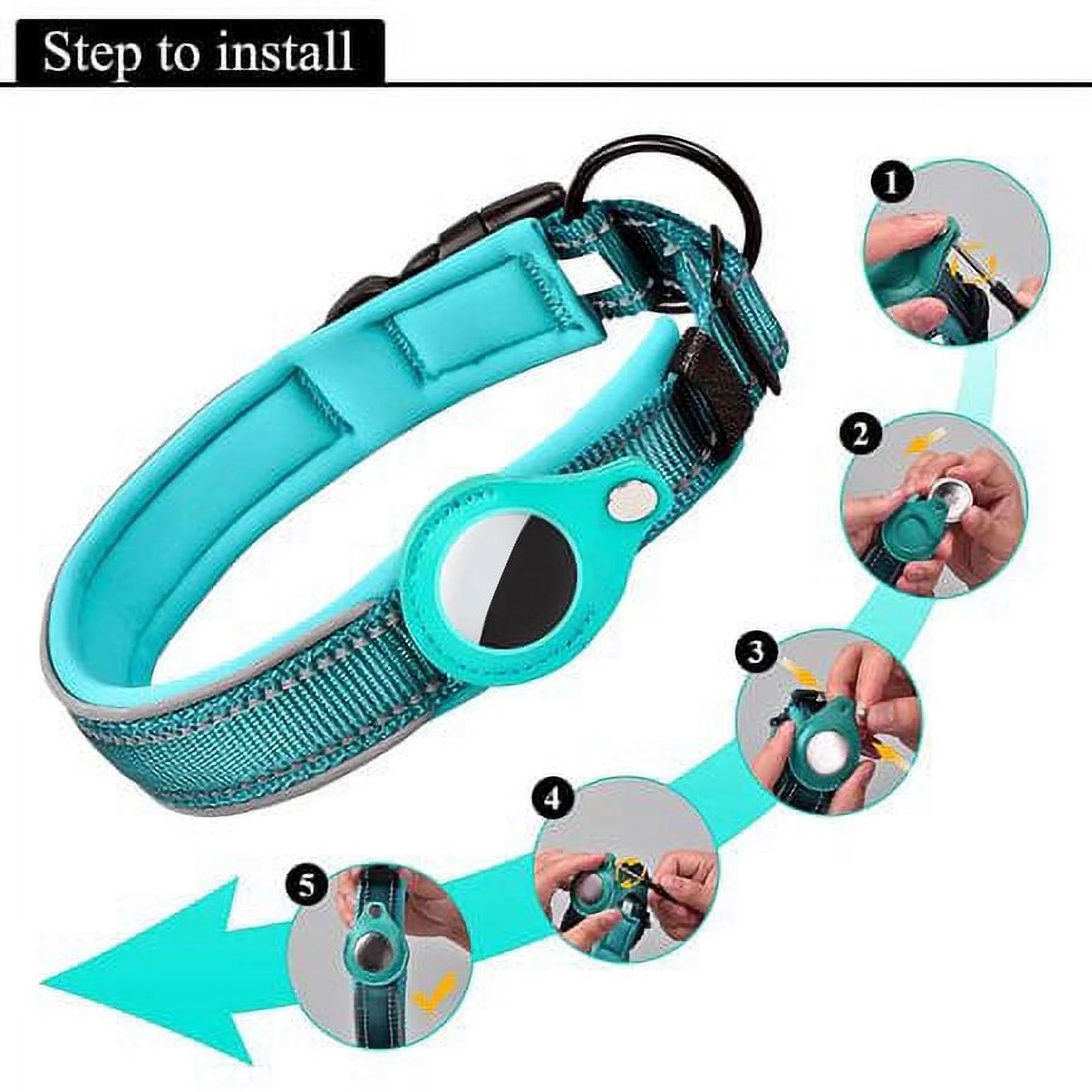 Reflective Airtag Dog Collar,Padded for Apple Air Tag Adjustable Dog Collar with Airtag Holder Case for Heavy Duty Small Medium Large Dogs