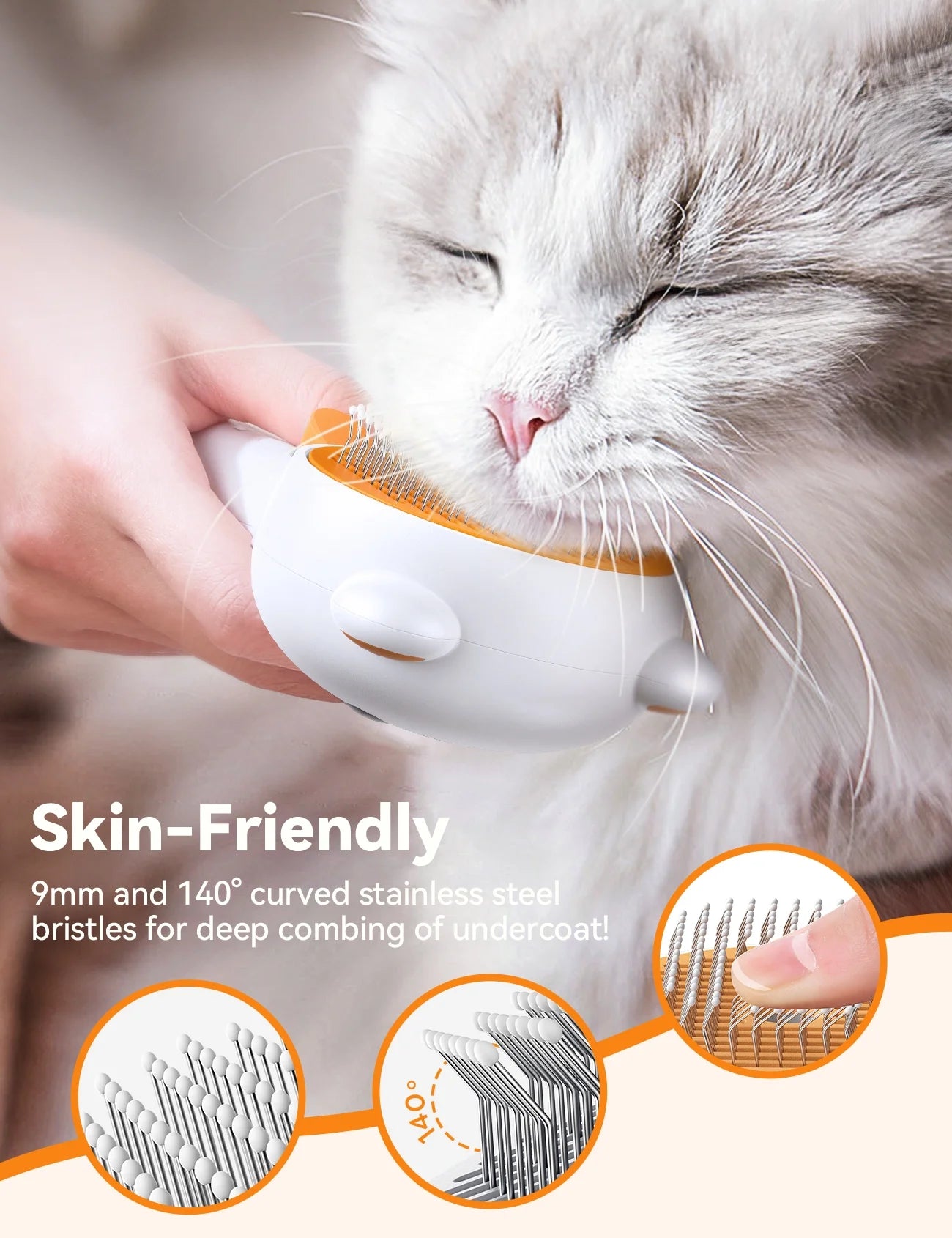 3 in 1 Cat Brush, Cat Steam Brush for Shedding & Grooming Tool, Self-Cleaning Slicker Brush for Indoor Cats, Pet Hair Removal Comb with Release Button for Long Short Haired Cats Dogs