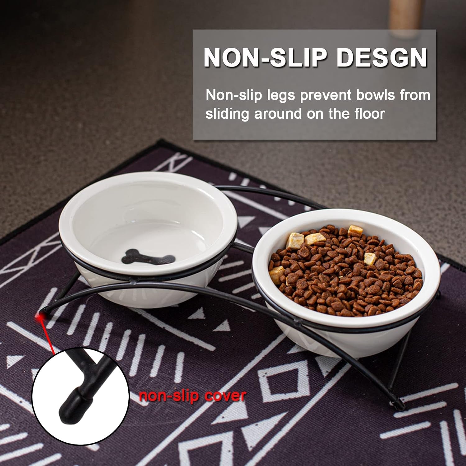 Cat Bowls,Dog Bowls,Ceramic Elevated Pet Raised Cat Food Bowls Set,12 Ounce Cat Bowls with Stand,Dishwasher Safe