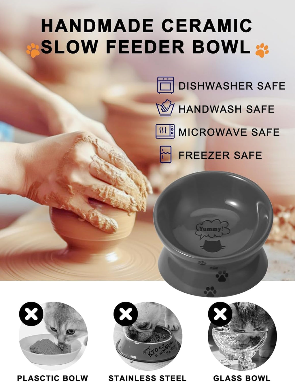 Raised Cat Food Bowl, Ceramic Elevated Bowl, Protects Cat'S Spine, anti Vomiting, Backflow Prevention, Grey