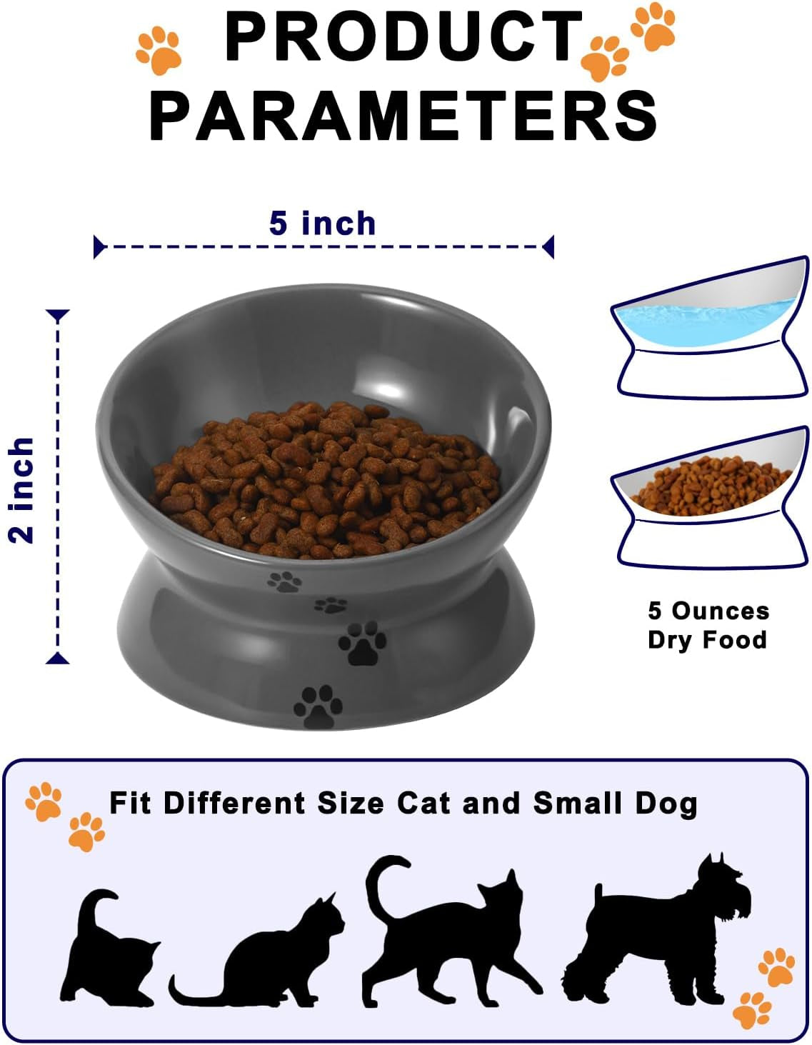 Raised Cat Food Bowl, Ceramic Elevated Bowl, Protects Cat'S Spine, anti Vomiting, Backflow Prevention, Grey