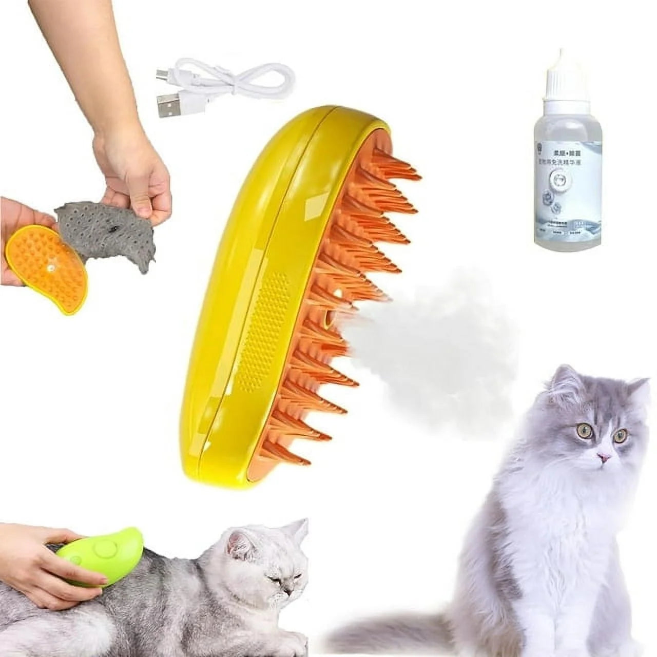 Steamy Cat Brush, 4 in 1 Multifunctional Cat Steamy Brush, Steam Cat Hair Brush for Massage, Cat Brush with Steam, Pet Steam Brush for Removing Tangled and Loose Hair