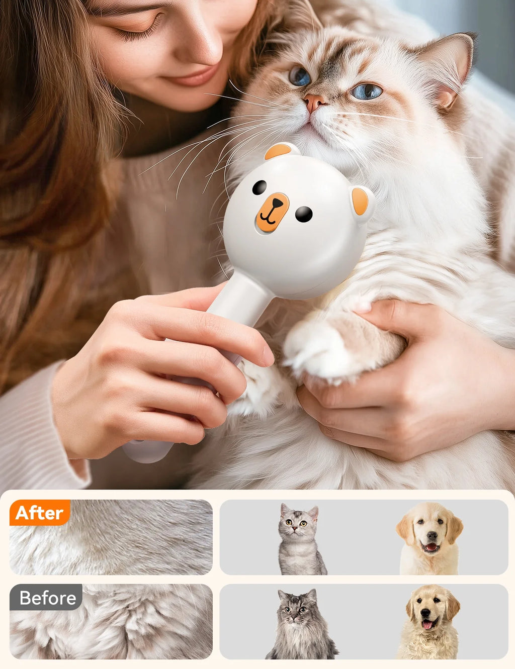 3 in 1 Cat Brush, Cat Steam Brush for Shedding & Grooming Tool, Self-Cleaning Slicker Brush for Indoor Cats, Pet Hair Removal Comb with Release Button for Long Short Haired Cats Dogs