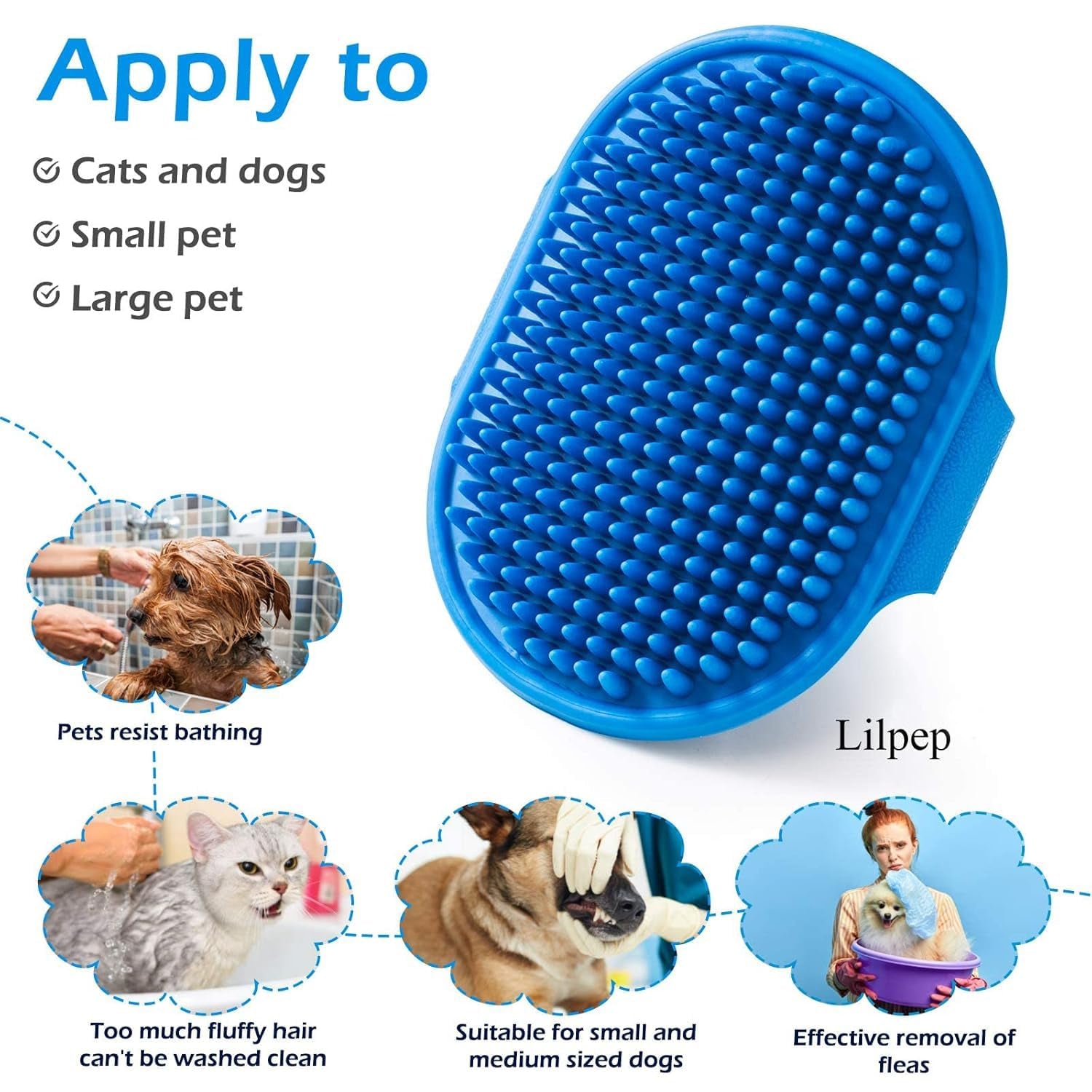 Dog Grooming Brush,  Pet Shampoo Bath Brush Soothing Massage Rubber Comb with Adjustable Ring Handle for Long Short Haired Dogs and Cats (Yellow, Pack of 1)