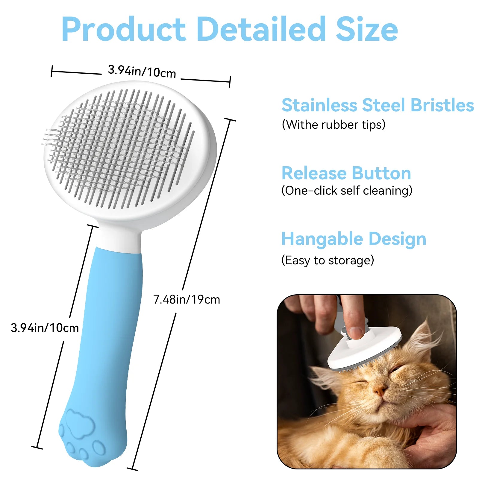 Cat & Dog Grooming Brush – Self-Cleaning Slicker Brush for Shedding, Removes Loose Fur & Tangles, Gentle & Skin-Friendly, Perfect for All Coat Types – Blue