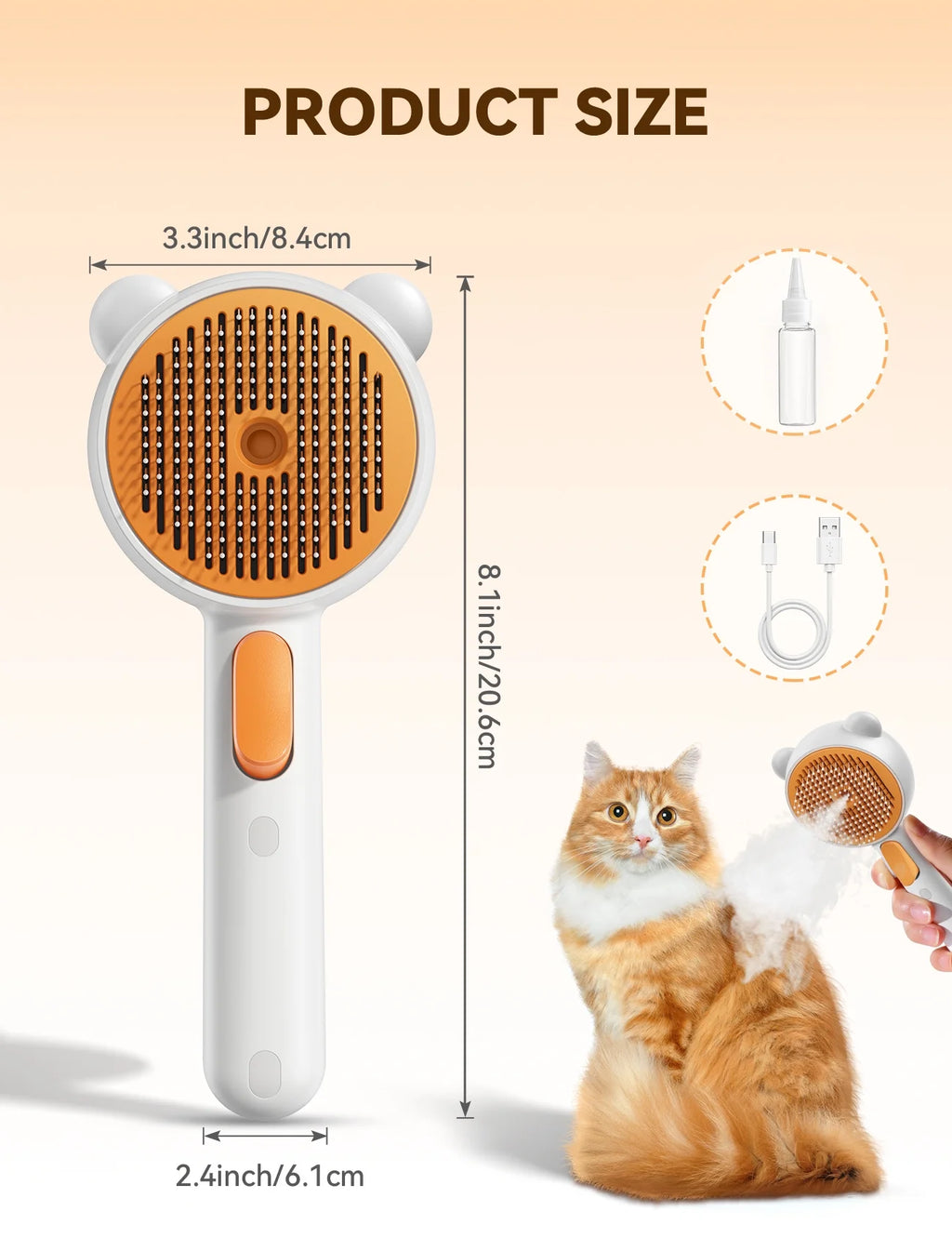 3 in 1 Cat Brush, Cat Steam Brush for Shedding & Grooming Tool, Self-Cleaning Slicker Brush for Indoor Cats, Pet Hair Removal Comb with Release Button for Long Short Haired Cats Dogs
