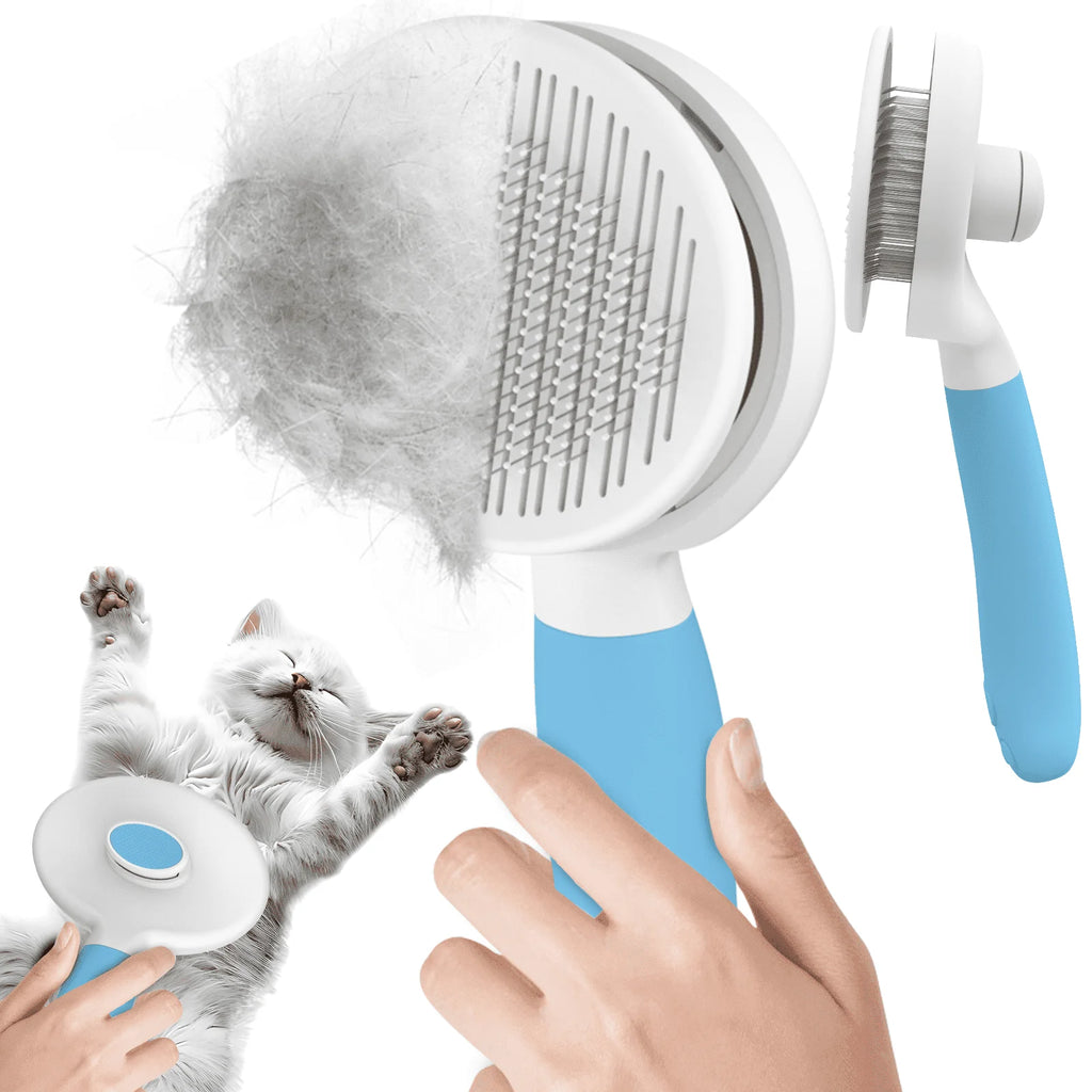 Cat & Dog Grooming Brush – Self-Cleaning Slicker Brush for Shedding, Removes Loose Fur & Tangles, Gentle & Skin-Friendly, Perfect for All Coat Types – Blue