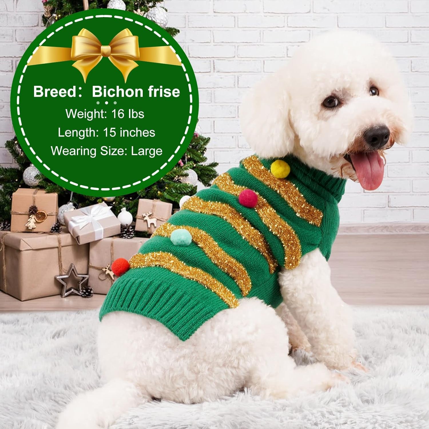 Dog Christmas Sweater Warm Dog Sweaters for Large Dogs Turtleneck Xmas Dogs Clothes with Leash Hole Pet Holiday Outfit XXXL