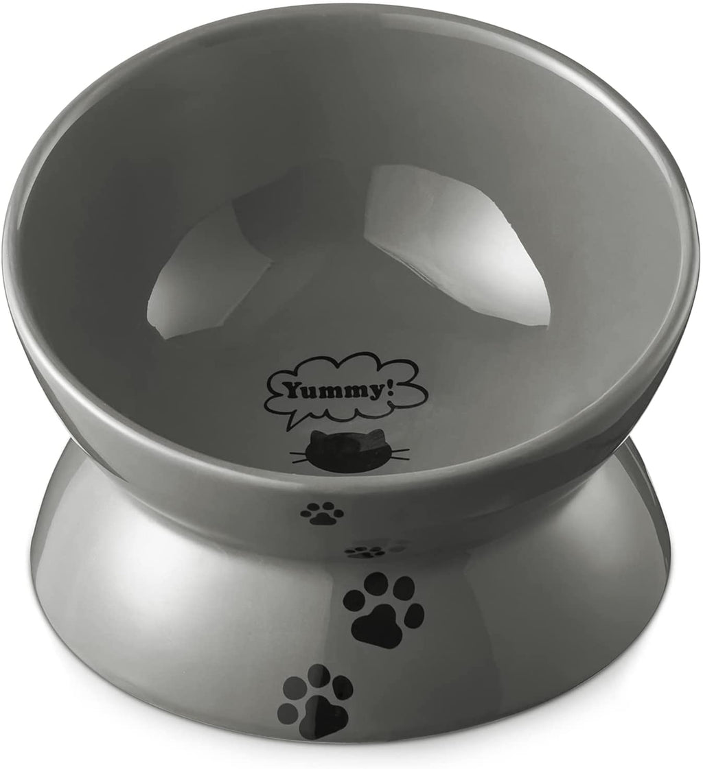 Raised Cat Food Bowl, Ceramic Elevated Bowl, Protects Cat'S Spine, anti Vomiting, Backflow Prevention, Grey