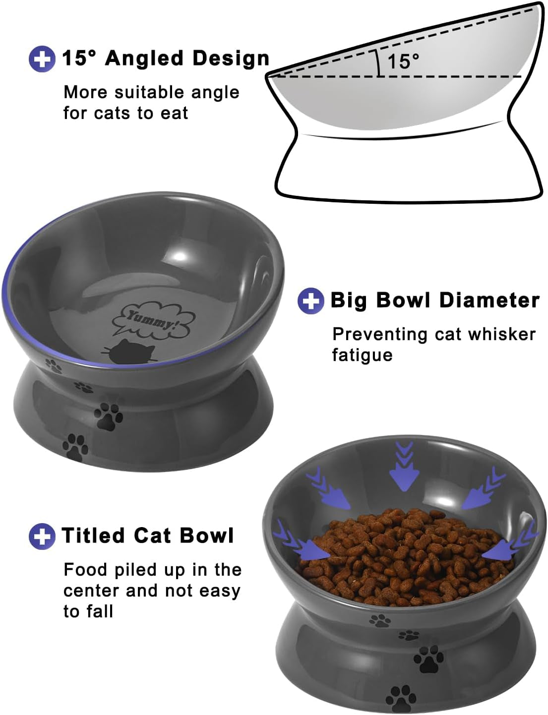 Raised Cat Food Bowl, Ceramic Elevated Bowl, Protects Cat'S Spine, anti Vomiting, Backflow Prevention, Grey