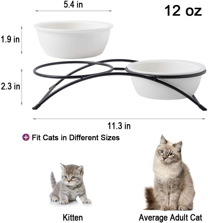 Cat Bowls,Dog Bowls,Ceramic Elevated Pet Raised Cat Food Bowls Set,12 Ounce Cat Bowls with Stand,Dishwasher Safe