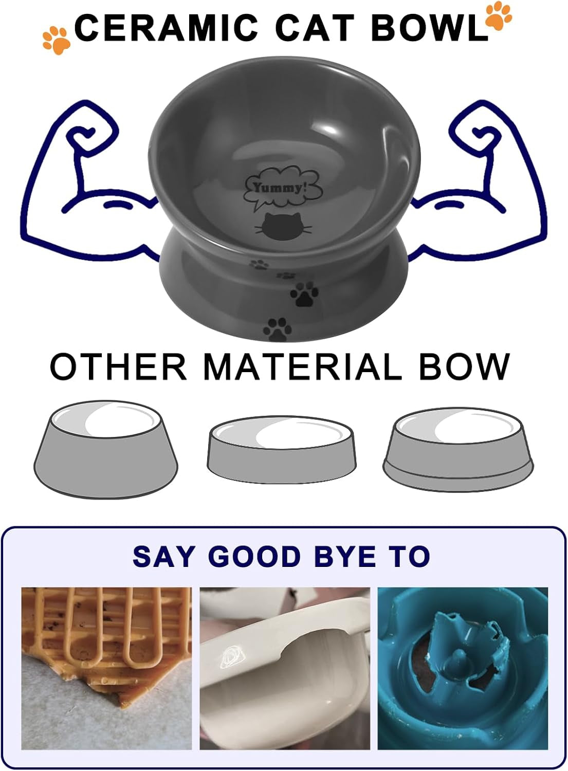 Raised Cat Food Bowl, Ceramic Elevated Bowl, Protects Cat'S Spine, anti Vomiting, Backflow Prevention, Grey