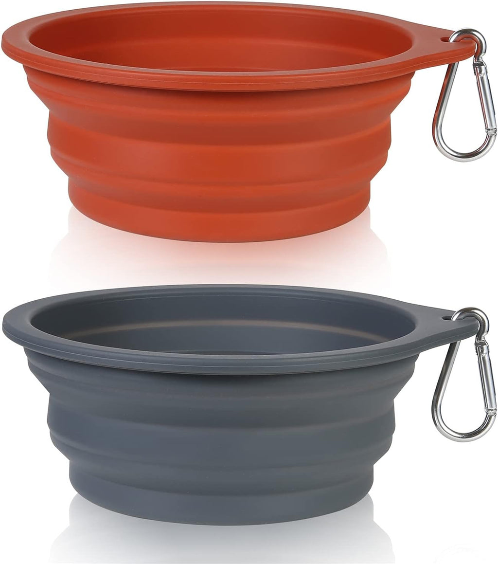 2Pack Collapsible Dog Bowl,Integrated Molding Travel Bowl No Plastic Rim Pet Feeding Bowls for Walking Traveling Outdoors,600Ml (Brown+Grey)