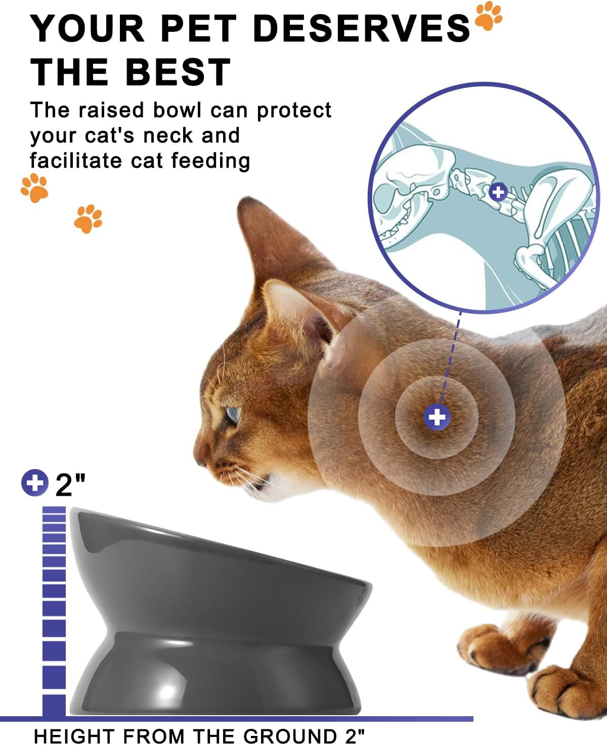 Raised Cat Food Bowl, Ceramic Elevated Bowl, Protects Cat'S Spine, anti Vomiting, Backflow Prevention, Grey