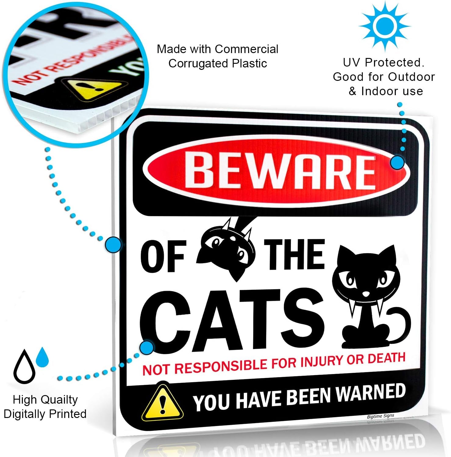 Beware of Cats Sign – Funny Cat Decor for Indoor and Outdoor Use, Window, Office, Bedroom Décor, Gag Gift for Cat Lovers and Decorations
