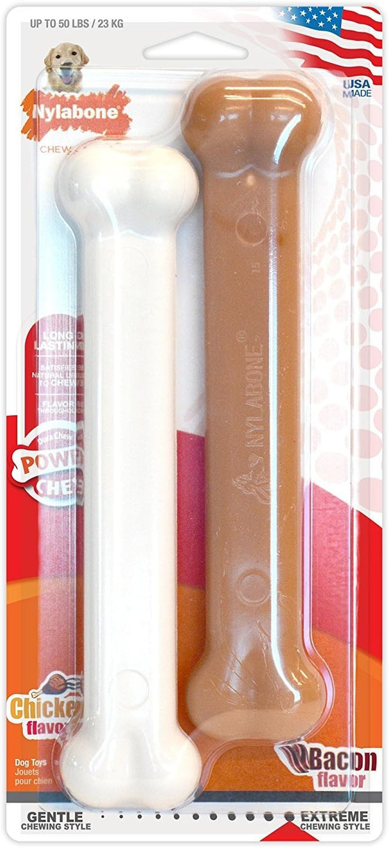 Original Bone Power Chew Toy for Dogs, Durable Dog Toys for Aggressive Chewers, Basted Blast Chicken Flavor, Large - up to 50 Lbs, 2 Pack