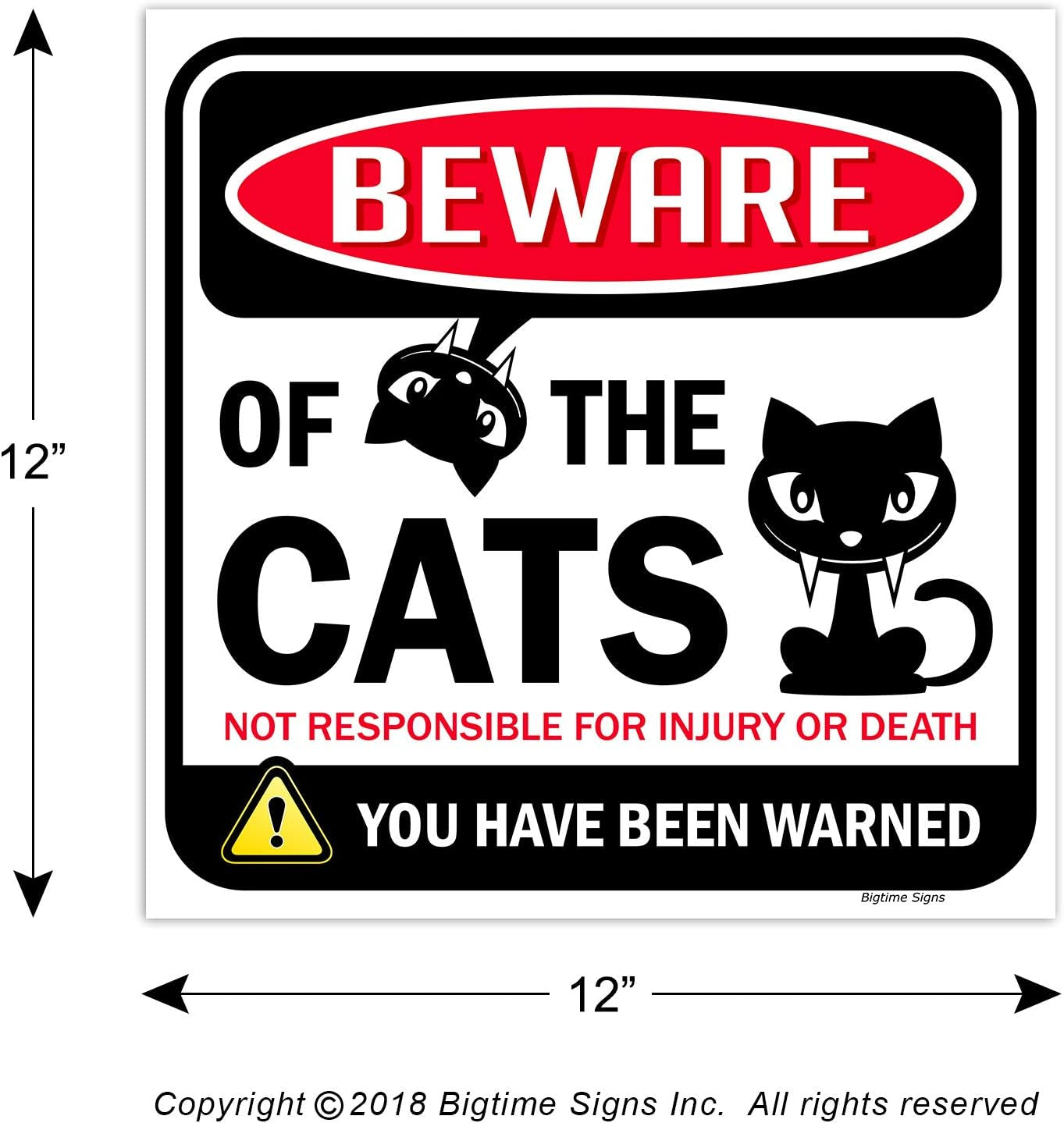 Beware of Cats Sign – Funny Cat Decor for Indoor and Outdoor Use, Window, Office, Bedroom Décor, Gag Gift for Cat Lovers and Decorations