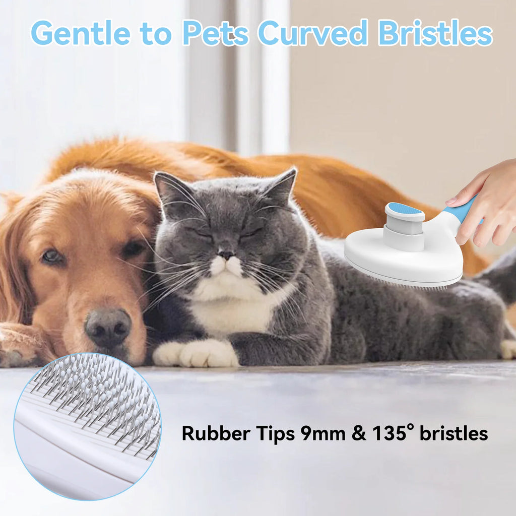 Cat & Dog Grooming Brush – Self-Cleaning Slicker Brush for Shedding, Removes Loose Fur & Tangles, Gentle & Skin-Friendly, Perfect for All Coat Types – Blue