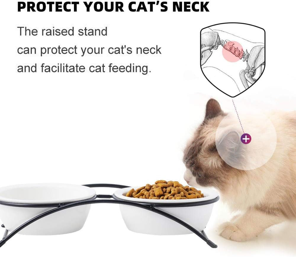 Cat Bowls,Dog Bowls,Ceramic Elevated Pet Raised Cat Food Bowls Set,12 Ounce Cat Bowls with Stand,Dishwasher Safe