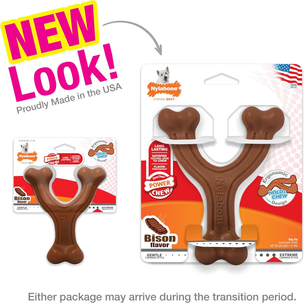 Ergonomic Hold Wishbone Power Chew Toy for Dogs, Dog Toys for Aggressive Chewers, Bison Flavor, Small - up to 25 Ibs, 1 Count