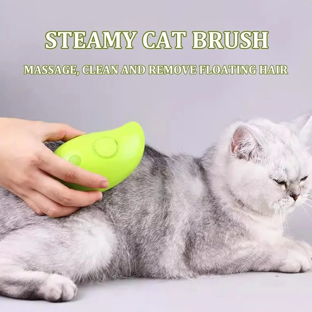 Steamy Cat Brush, 4 in 1 Multifunctional Cat Steamy Brush, Steam Cat Hair Brush for Massage, Cat Brush with Steam, Pet Steam Brush for Removing Tangled and Loose Hair