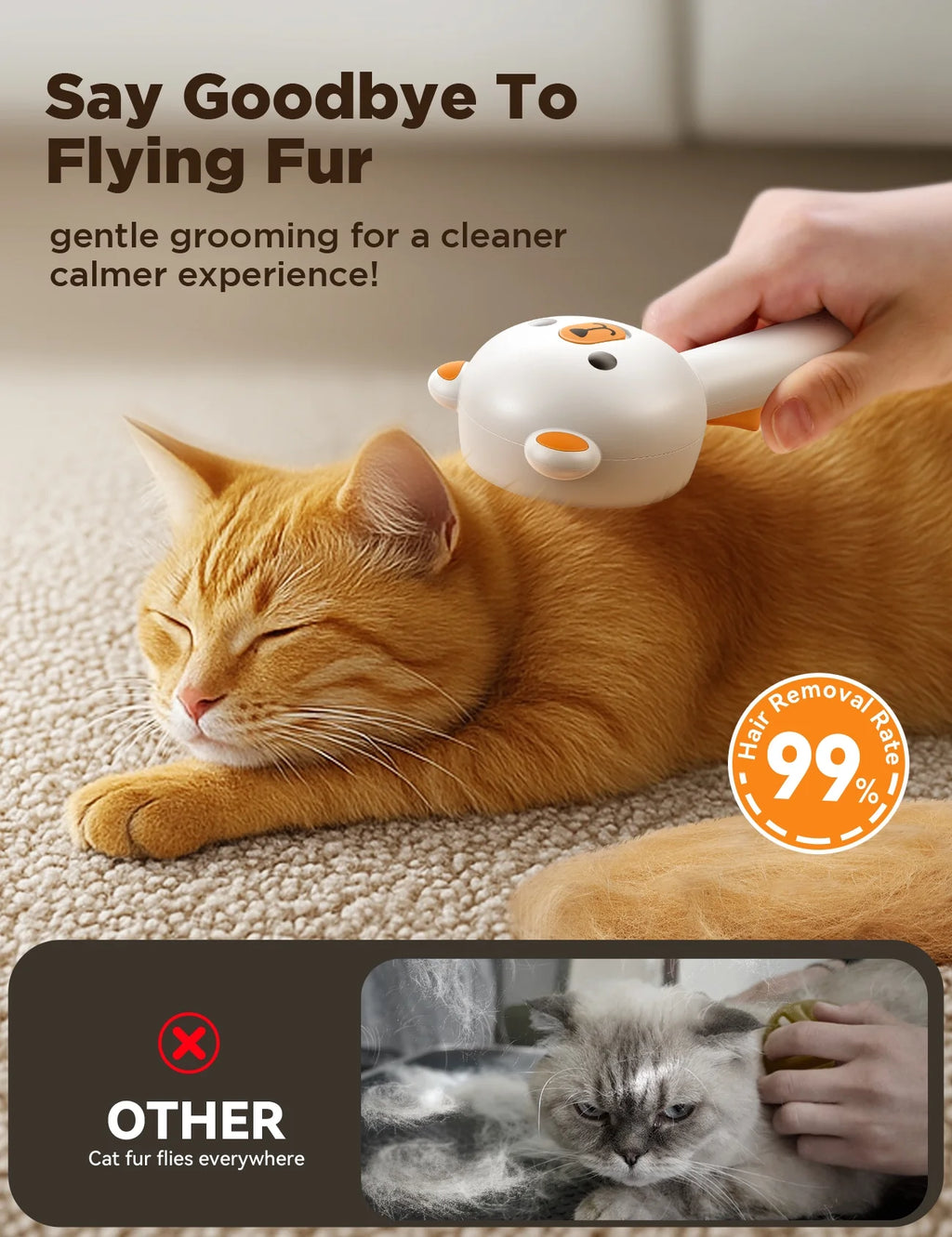 3 in 1 Cat Brush, Cat Steam Brush for Shedding & Grooming Tool, Self-Cleaning Slicker Brush for Indoor Cats, Pet Hair Removal Comb with Release Button for Long Short Haired Cats Dogs