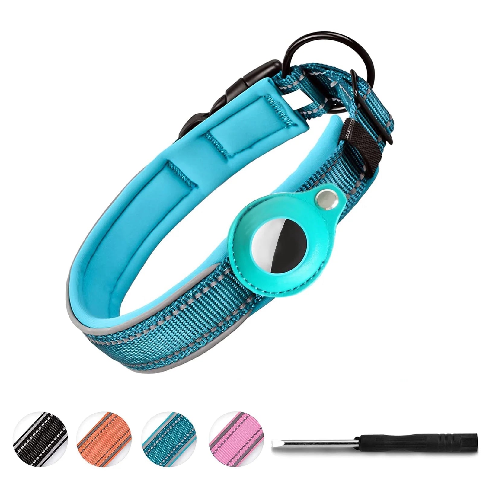 Reflective Airtag Dog Collar,Padded for Apple Air Tag Adjustable Dog Collar with Airtag Holder Case for Heavy Duty Small Medium Large Dogs