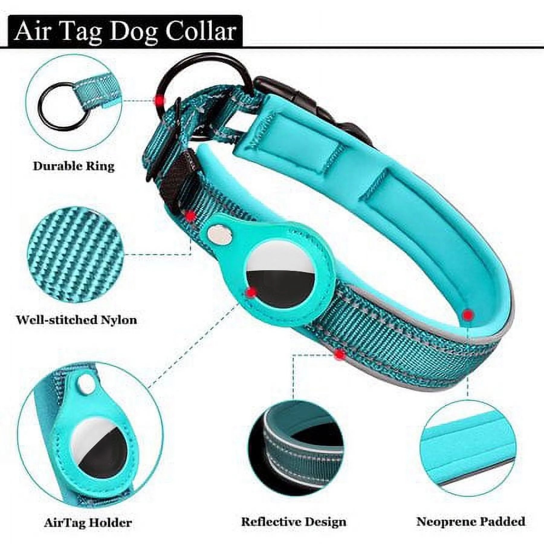 Reflective Airtag Dog Collar,Padded for Apple Air Tag Adjustable Dog Collar with Airtag Holder Case for Heavy Duty Small Medium Large Dogs