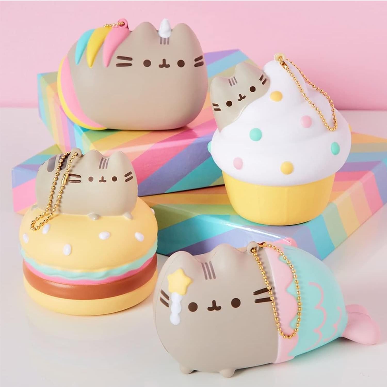 Pusheen Cute Cat Slow Rising Squishy Toy (Pastel Mint) [Christmas Tree Ornaments, Gift Box, Party Favors, Gift Basket Filler, Stress Relief Toys]