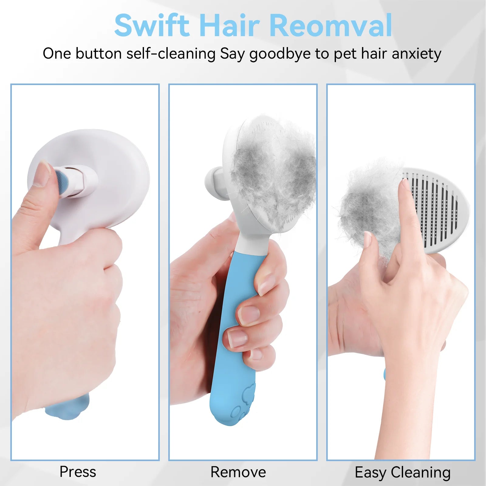 Cat & Dog Grooming Brush – Self-Cleaning Slicker Brush for Shedding, Removes Loose Fur & Tangles, Gentle & Skin-Friendly, Perfect for All Coat Types – Blue